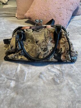 Sugar Thrillz Cat Tapestry Satchel - Black Trim